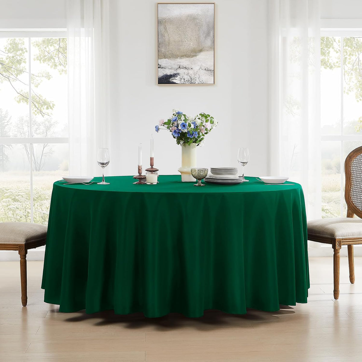 Round Tablecloth 120 Inch 6 Pack Dark Green Tablecloths Washable Decorative Linen Polyester Table
