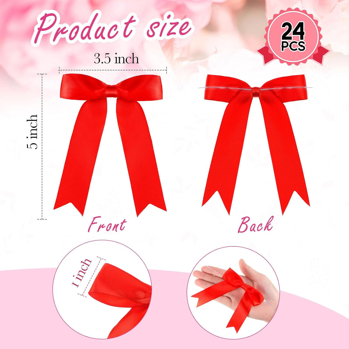 Riceshoot 24 Pcs Satin Ribbon Bow 3.5x5 Inch Twist Tie Bows for Gift Balloon Bag Cake Craft DIY