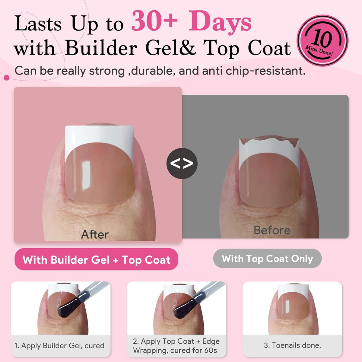Press On Toenails for Women, Brown Pink 15 Sizes 270 Pcs Toe Nail Tips Pre-applied Primer& Base