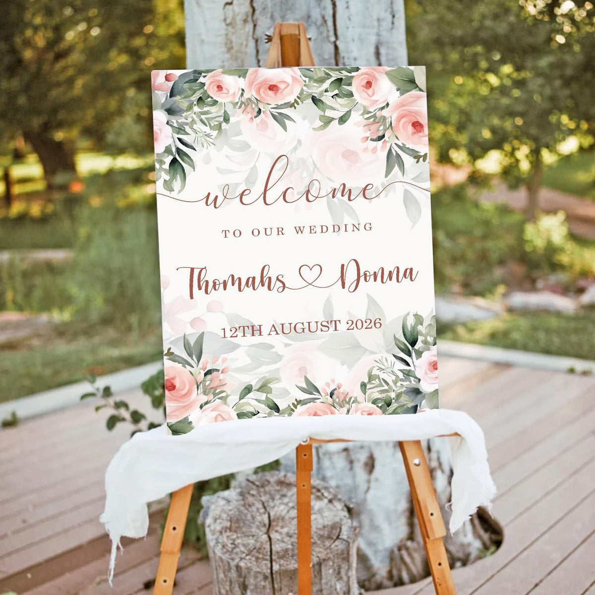 Blush Pink Rose Wedding Welcome Sign, Editable Floral Template, Gentle Modern Printable Sign for