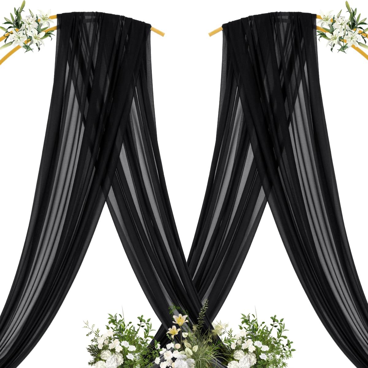MLMC Black Wedding Arch Draping Fabric 4 Panels 29" x 20 FT Extra Long Gauze Drapes Sheer Backdrop