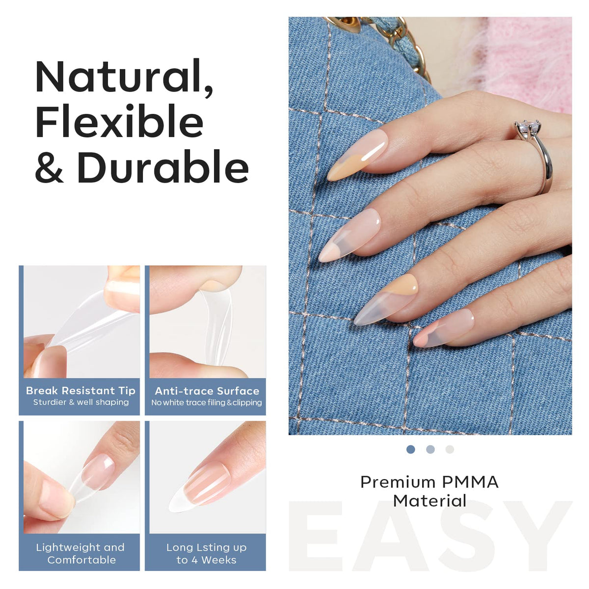 Modelones Medium Almond Nail Tips 510Pcs Clear False Acrylic Almond Press on Nails Pre-shape Full