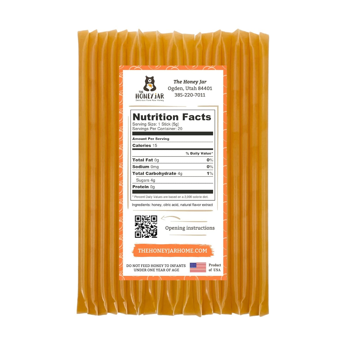 The Honey Jar Peach Flavored Honey Sticks - Pure Honey Straws For Tea, Coffee, or a Healthy Treat