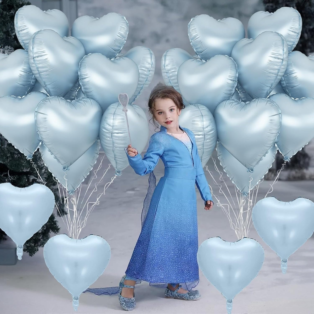 Baby Blue Heart Foil Balloons, 10PCS Light Blue Heart Shape Balloon, 18Inch Large Heart Polyester