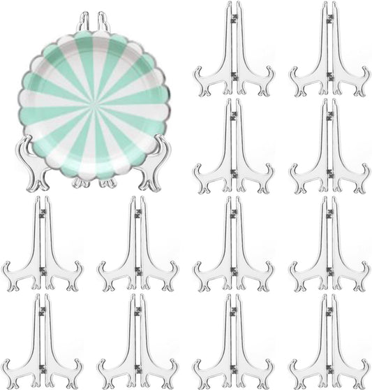 12 Pack 5 Inch Clear Plastic Easels or Stand/Plate Holders to Display Pictures or Other Items at