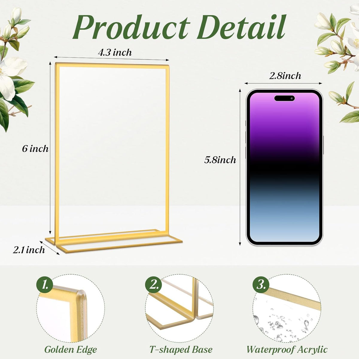20 Pack Gold Acrylic Sign Holders 4x6 Inch, Double Sided Vertical Stand Clear Picture Frames, Table