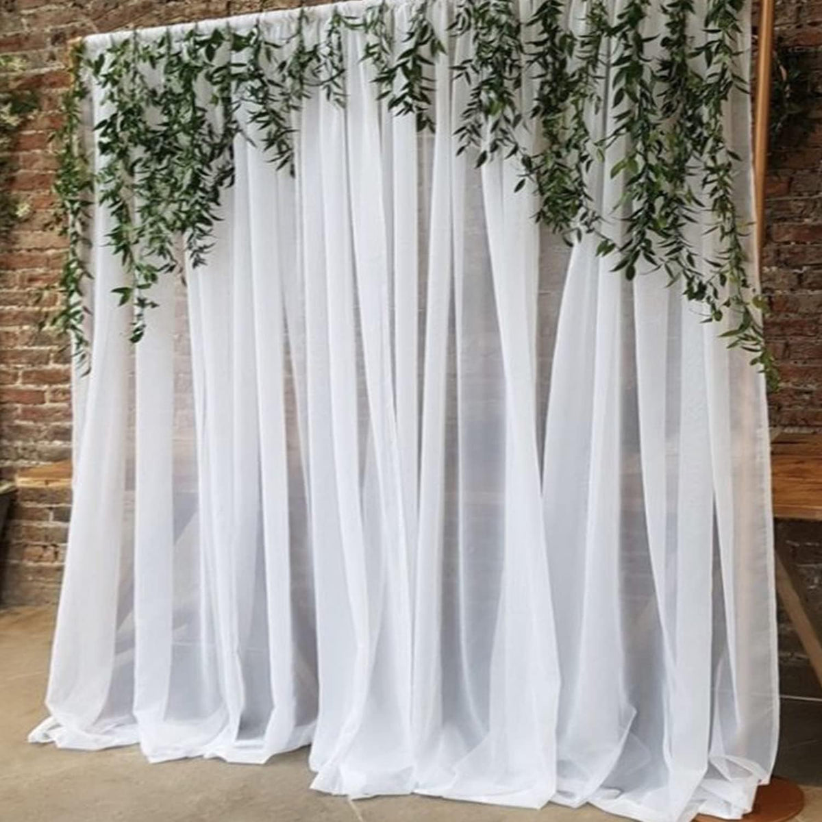 PARTISKY 10x7ft White Chiffon Backdrop Curtains (2 Panels 5x7ft Each) - Wrinkle-Free Sheer Fabric