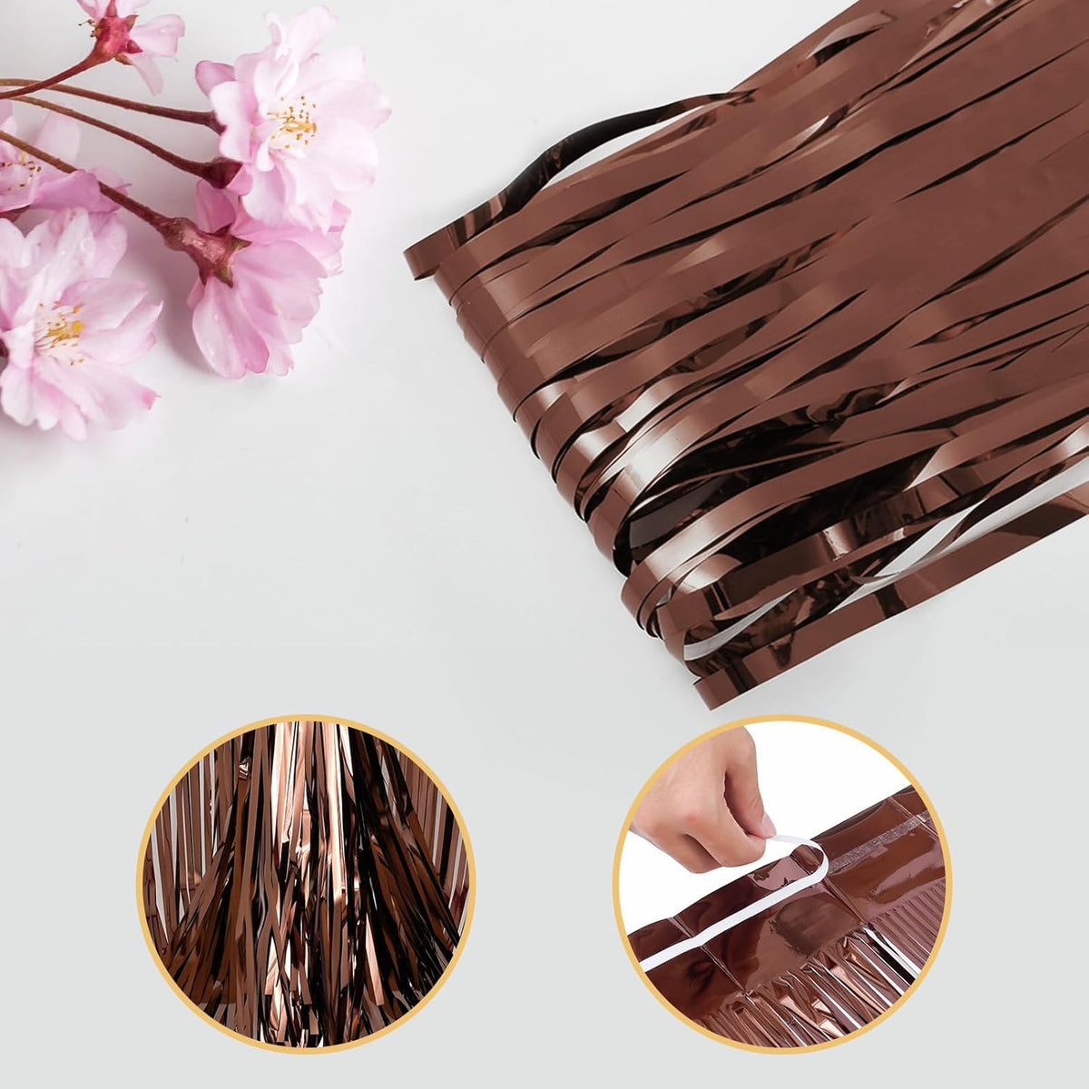 5 Pack Brown Fringe Backdrop 3.2ft x 8.2ft Silver Foil Fringe Curtains Party Tinsel Curtain