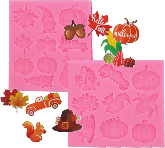 Thanksgiving Day Fondant Mold Halloween Fall Leaf Pumpkin Chocolate Candy Fondant Silicone Mold，DIY