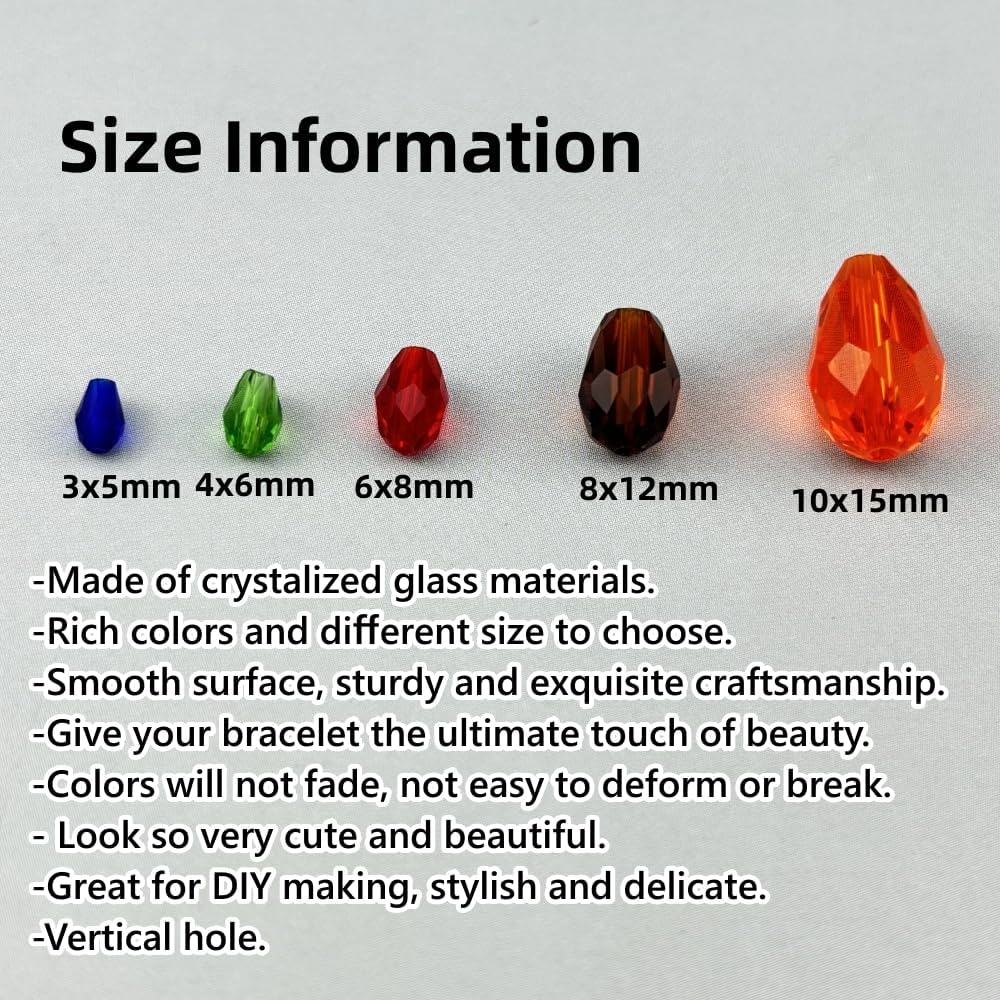 200pcs 3x5mm Teardrop Crystal Glass Beads for Jewelry Making, Faceted Vertical Hole Teardrop Glass