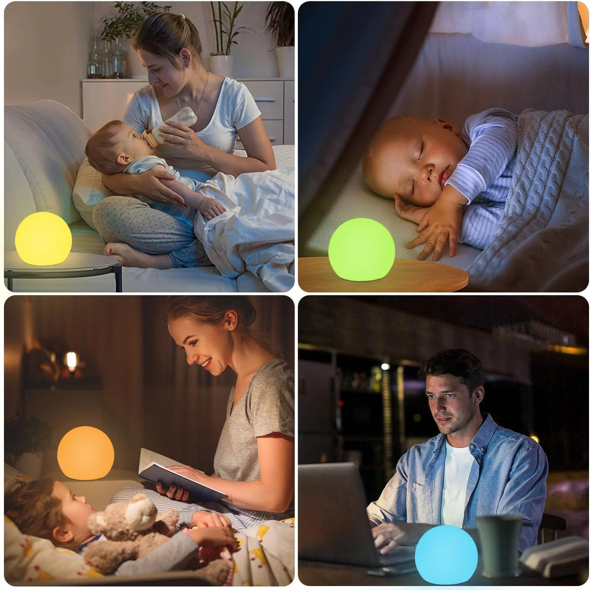 6-in Cordless LED Globe Orb Light for Kids, RGB Color Changing Orb Night Light Mood Lamp w/Remote