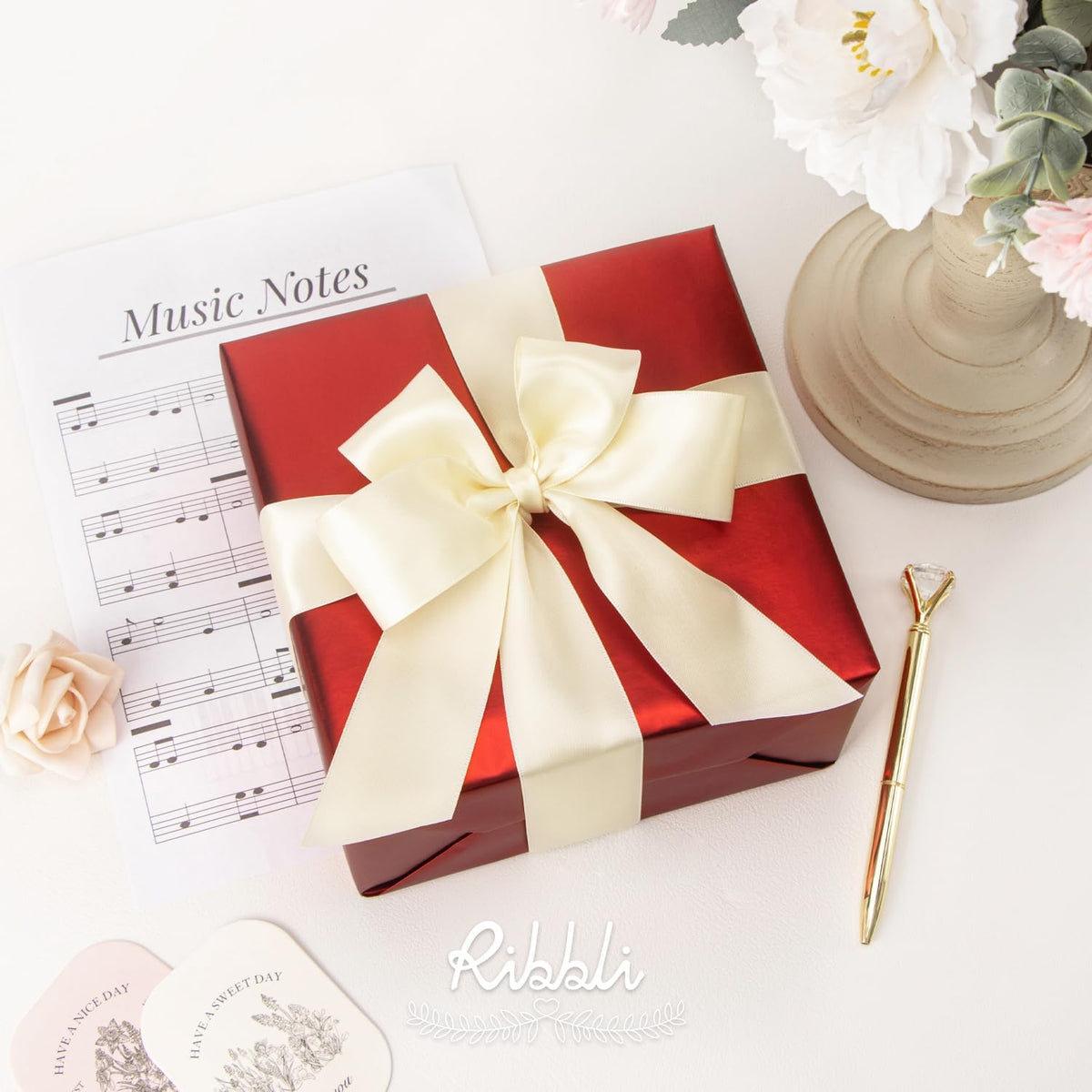 Ribbli Ivory Double Faced Satin Ribbon,1-1/2” x Continuous 25 Yards,Use for Bows Bouquet,Gift