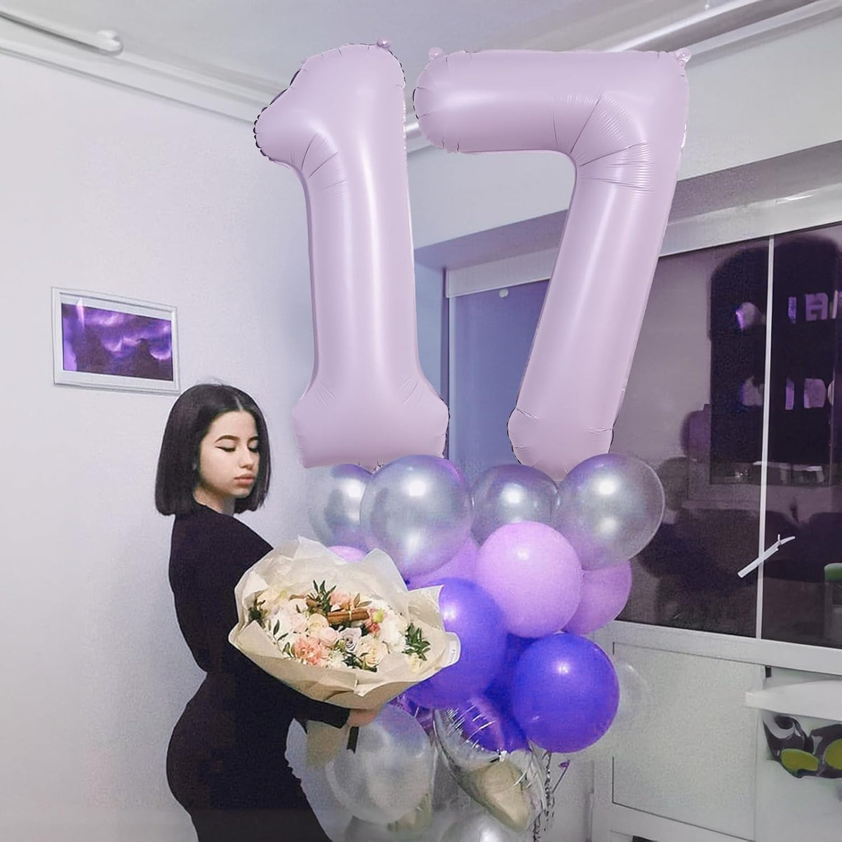 Light Purple Number 4 Balloons, 40 In Large Pastel Purple Number 4 Mylar Foil Helium Balloons for