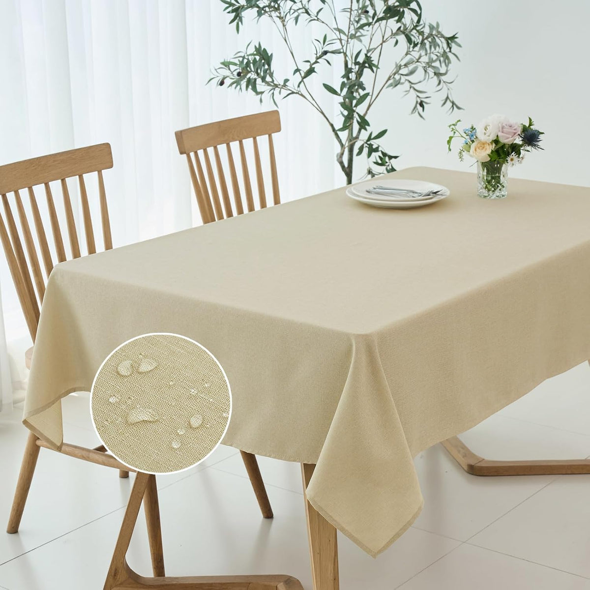 maxmill Square Linen Textured Tablecloth Waterproof Spillproof Wrinkle Free Soft Slubby Textured
