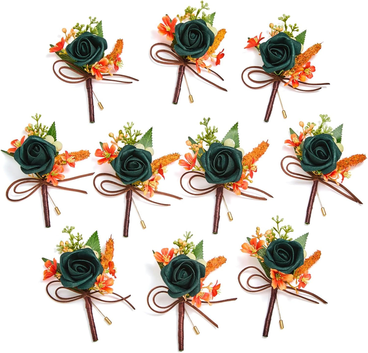 Serwalin 10Pcs Boutonniere for Men, Teal Groom and Best Man Boutonniere, Artificial Flowers for