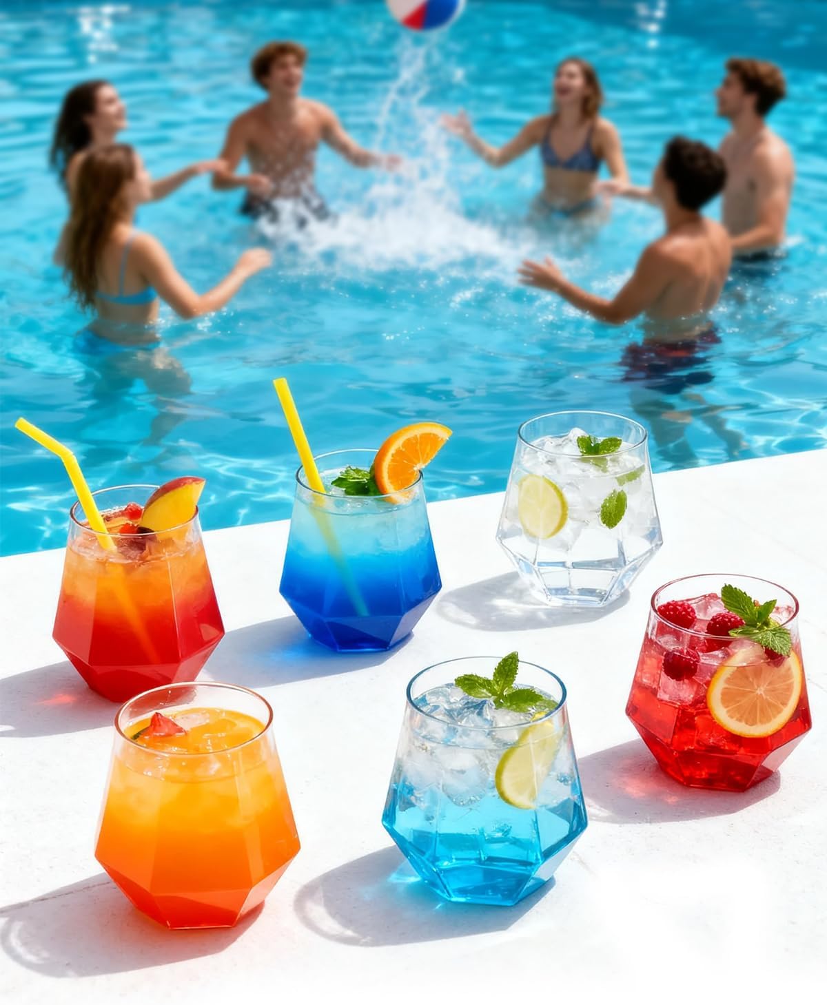 40 PCS Clear 12 Oz Plastic Wine Whiskey Glasses, Diamond Stemless Unbreakable Disposable Wine