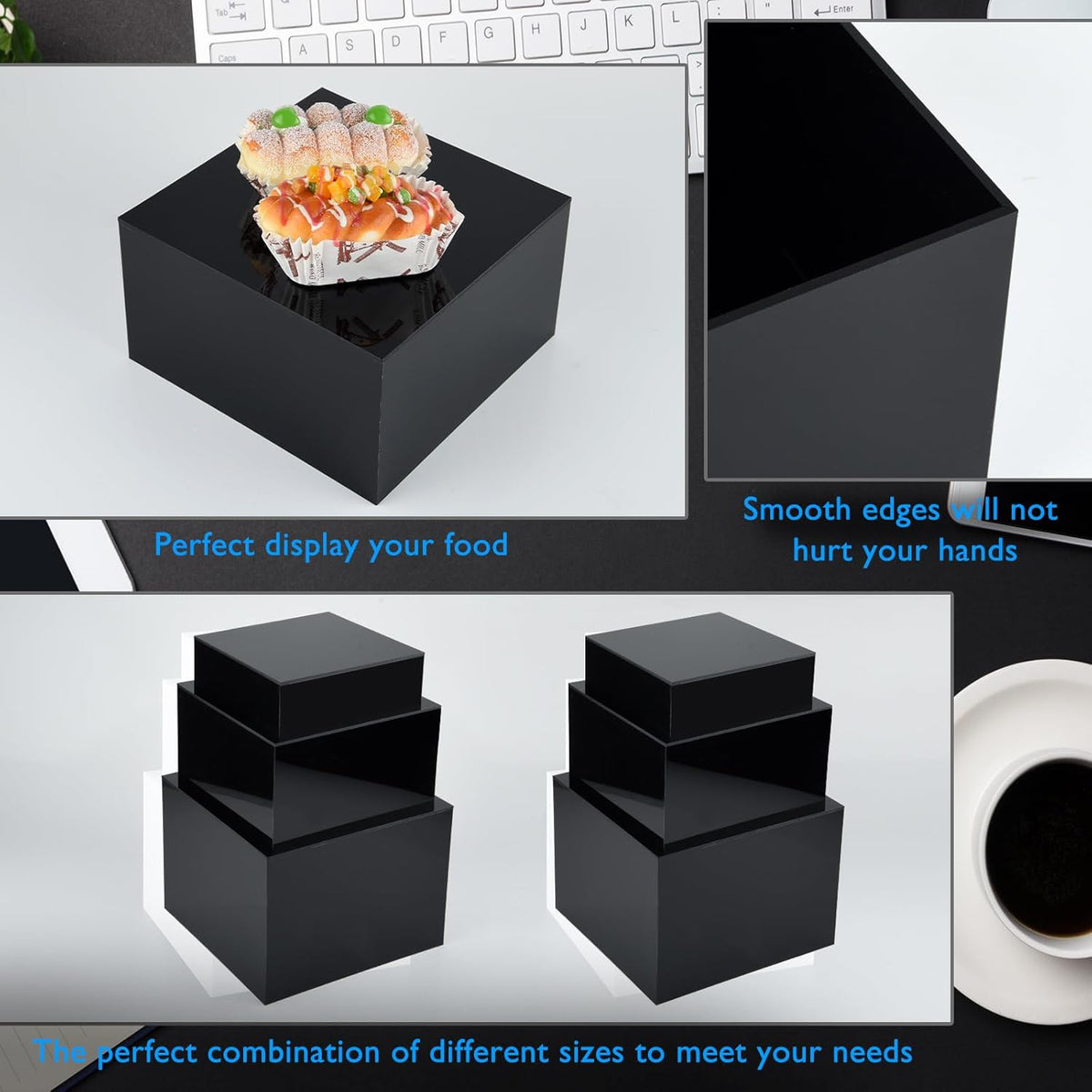 3Pcs Black Buffet Risers Acrylic Boxes Display Food Risers for Buffet Table Platter Parties