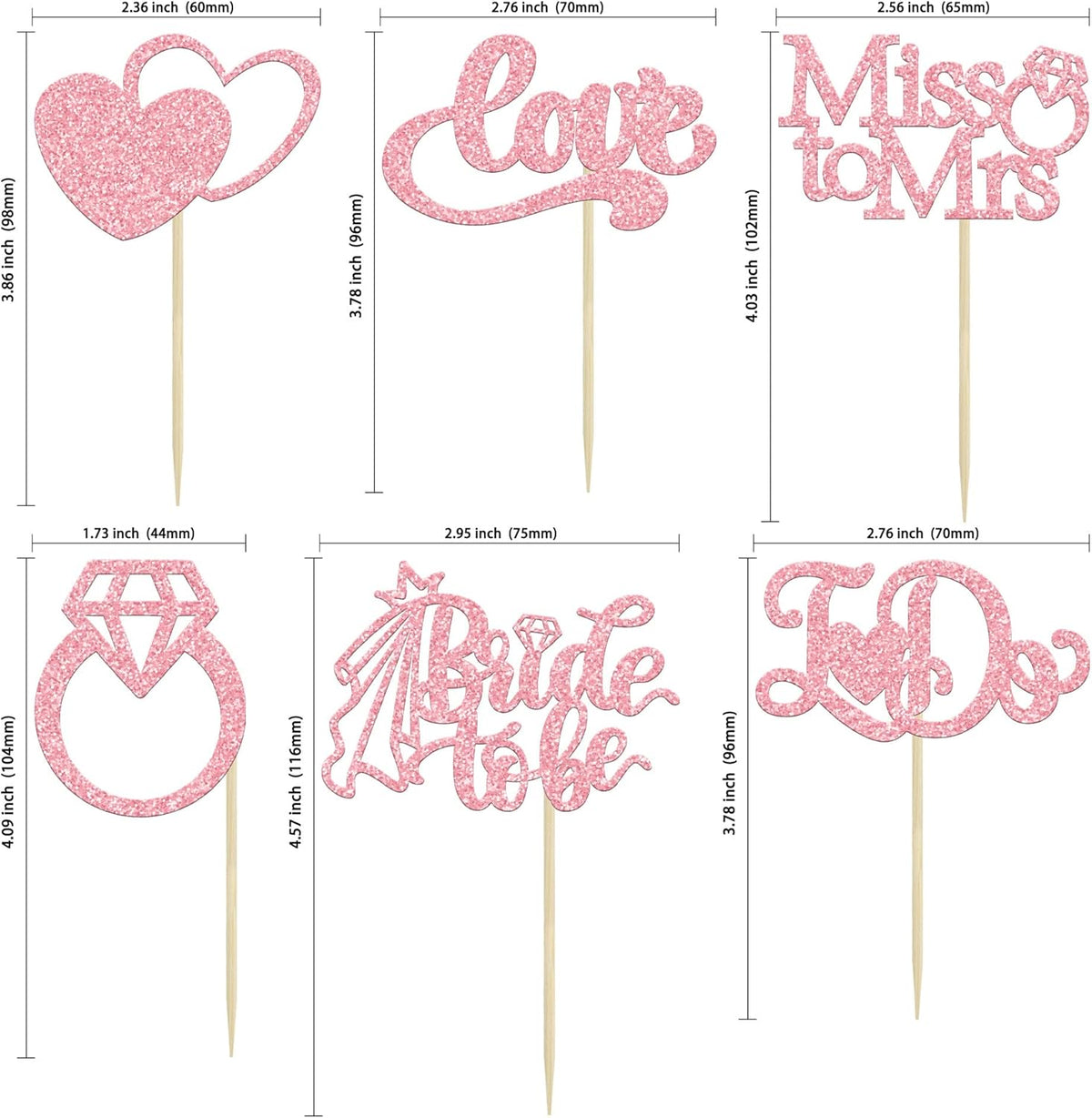 Gyufise 24Pcs Bride to Be Cupcake Toppers Pink Glitter I Do Love Heart Ring Miss To Mrs Cupcake
