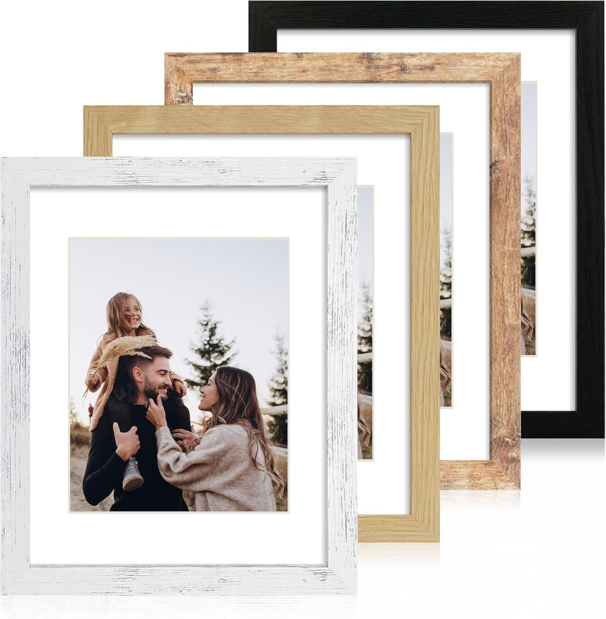 11x14 Picture Frame Set of 4, High Definition Tempered Glass 11 x 14 Frames Display 8x10 Pictures