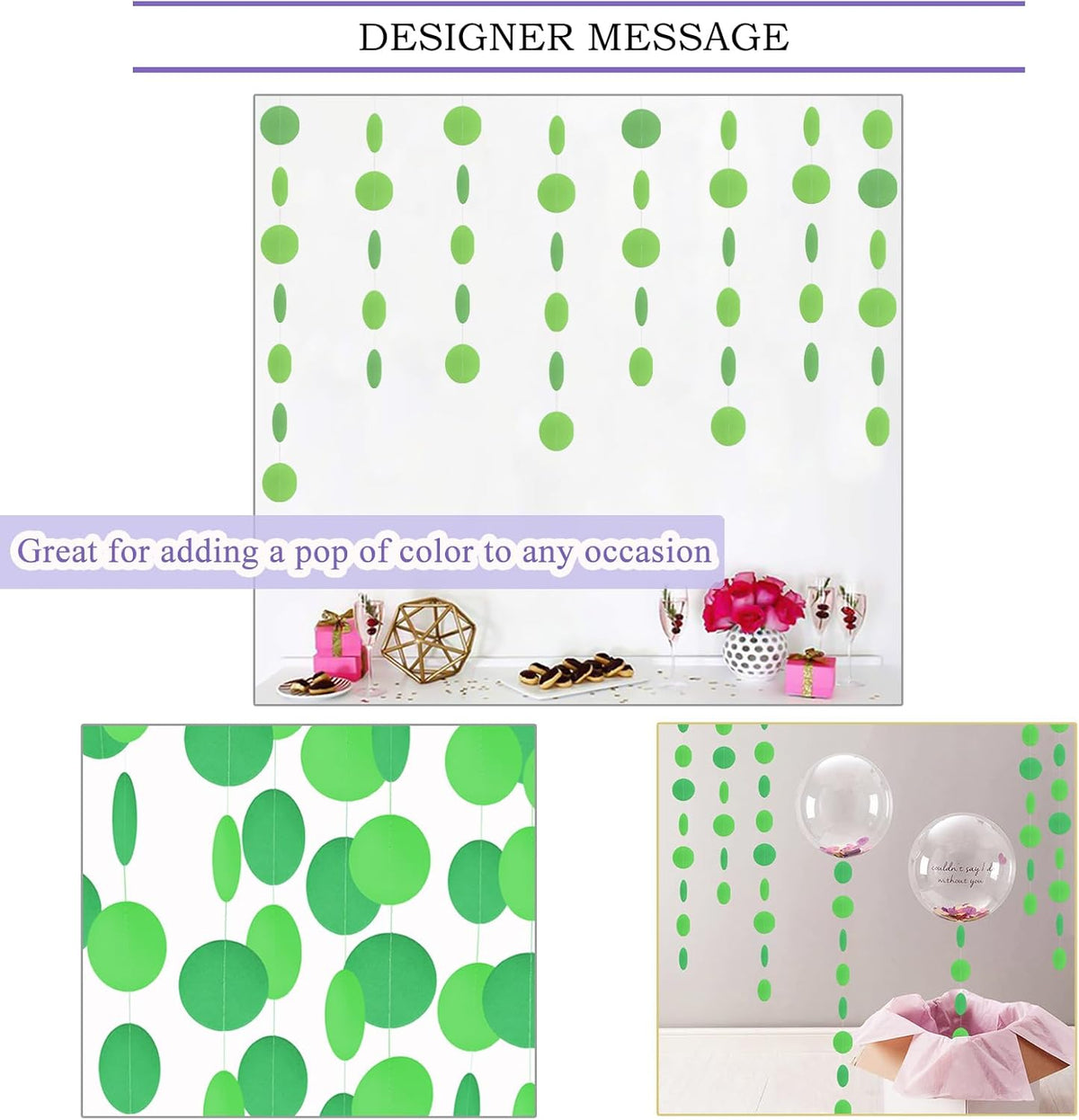 MerryNine Paper Garland 5 Pack, 50ft Glitter Paper Garland Circle Dots Hanging Decor, Banner for