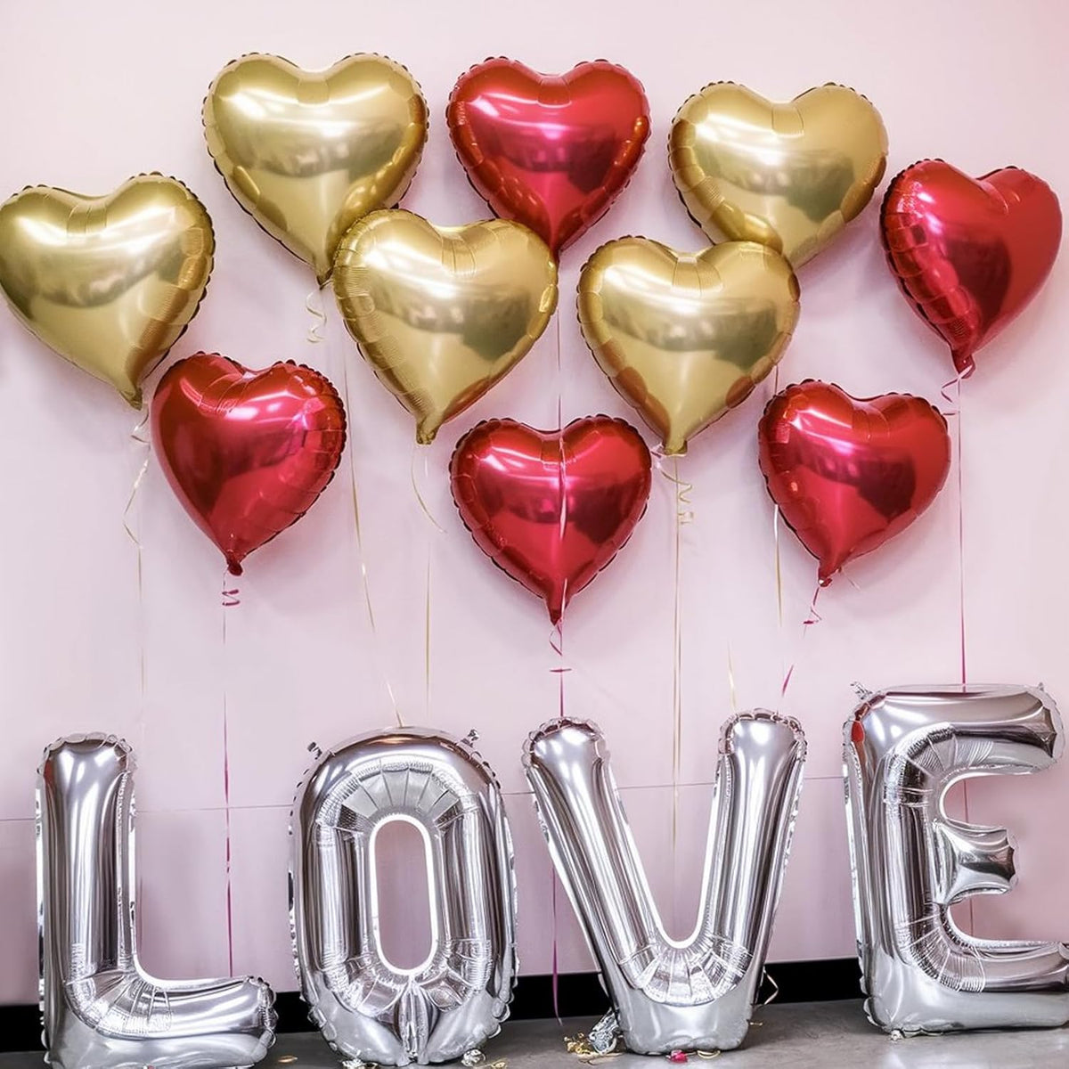 Red Gold Heart Balloons, 18 Inch Red and Champagne Gold Heart Shape Balloons, 12PCS Large Heart