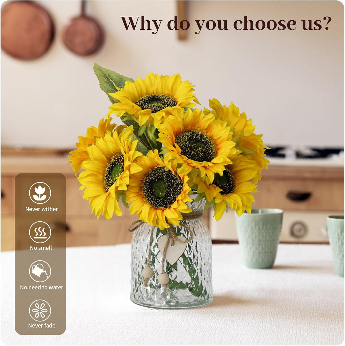Artificial Sunflowers Flowers with Vase,Fake Flowers Bouquet for Sunflower Decor,Sunflower Kitchen