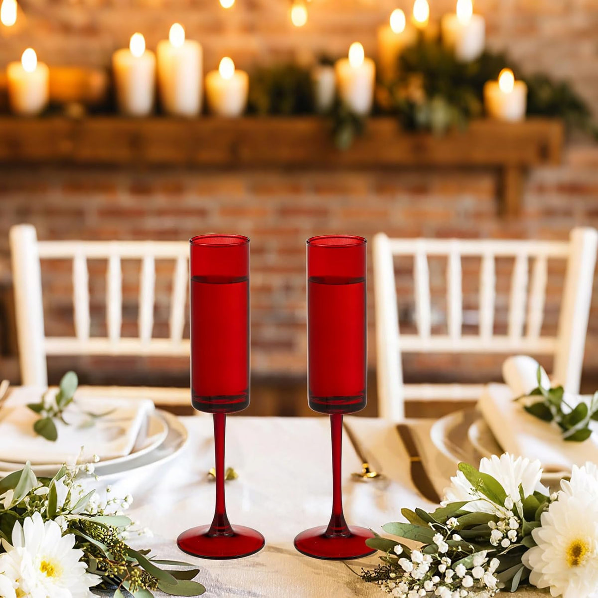6 Pieces Red Champagne Flutes 6 OZ Straight Sided Wine Glasses Champagne Long Stem Drinking Colored