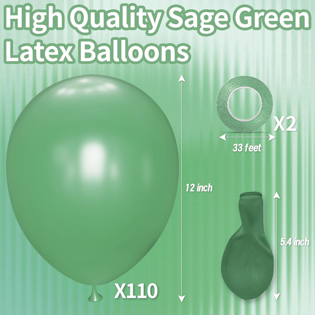 KAWKALSH Sage Green Balloon 12 Inch, 110pcs Latex Party Balloons Helium Bright Color for Birthday