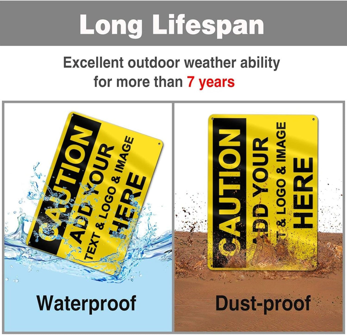 Custom Caution Signs Outdoor Metal - 12 x 8 Personalized Aluminum Warning Signs Rust-Proof Beware