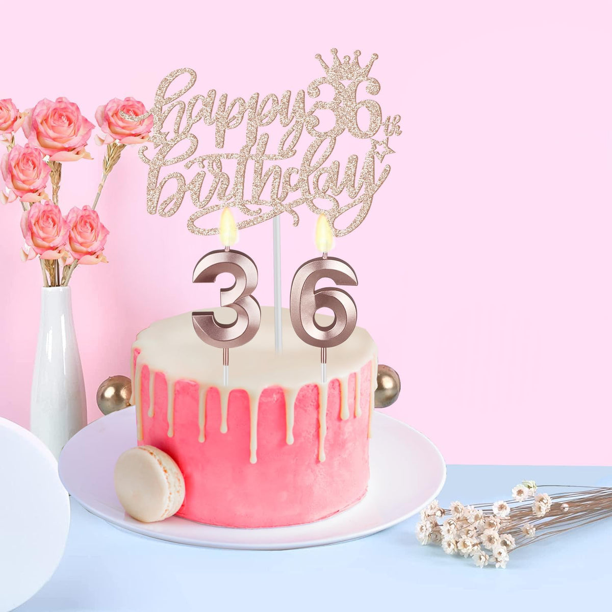 36th Birthday Decorations for Women Including Birthday Sash, Tiara/Crown, Numeral Candles and Cake