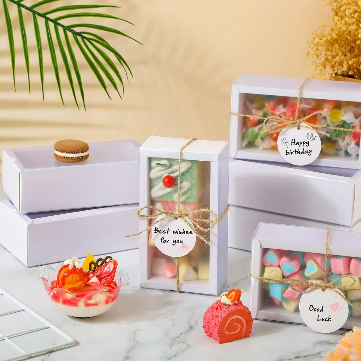 Roowest 50 Sets Kraft Soap Boxes Rectangle Packaging Box with Window Homemade Gift Box with Blank