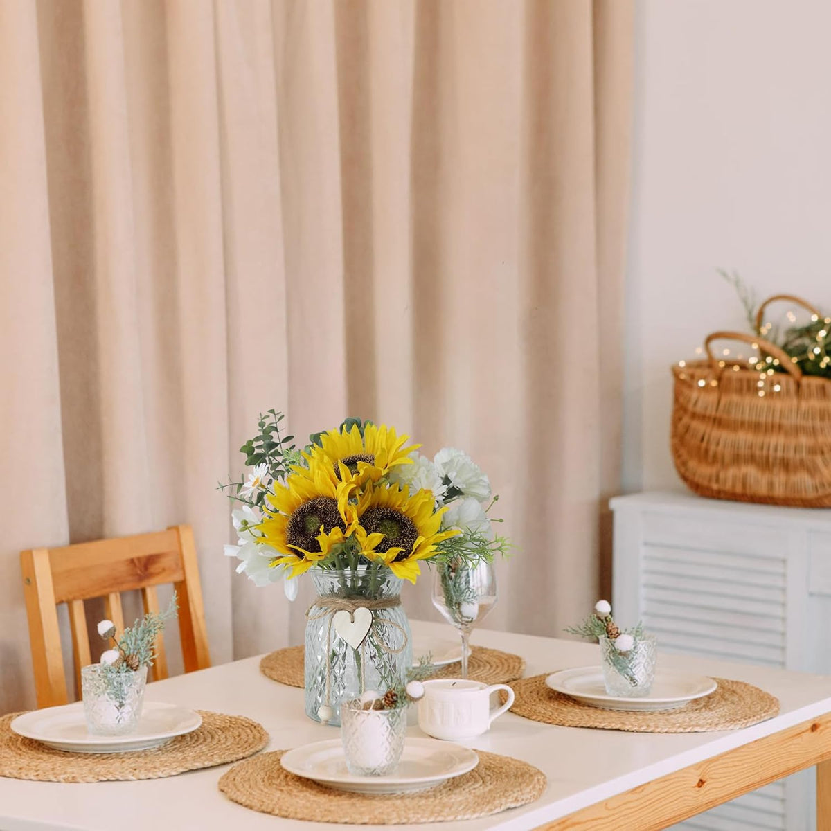 Artificial Sunflower Bouquets in Vase with a Flower Arrangement Holder - Centerpieces for Dining