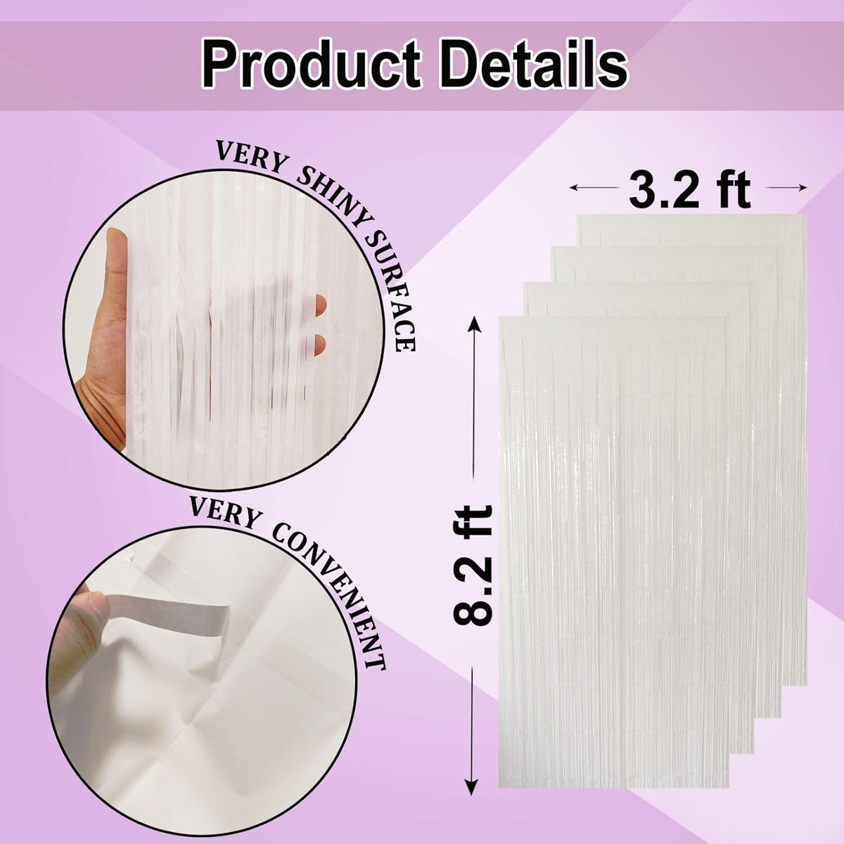 White Fringe Backdrop Curtains for Parties - 4 Pack of 3.2x8.2ft White Streamers Curtain Photo