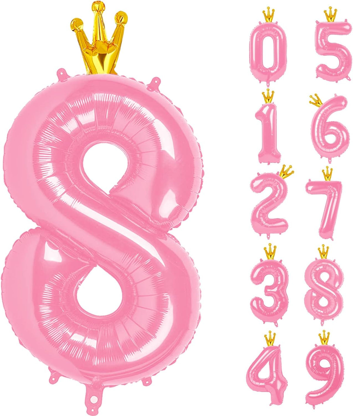 40 Inch Pink Number Balloon 0-9(Zero-Nine) with Crown, Big Size Happy Birthday Balloon, Foil Helium