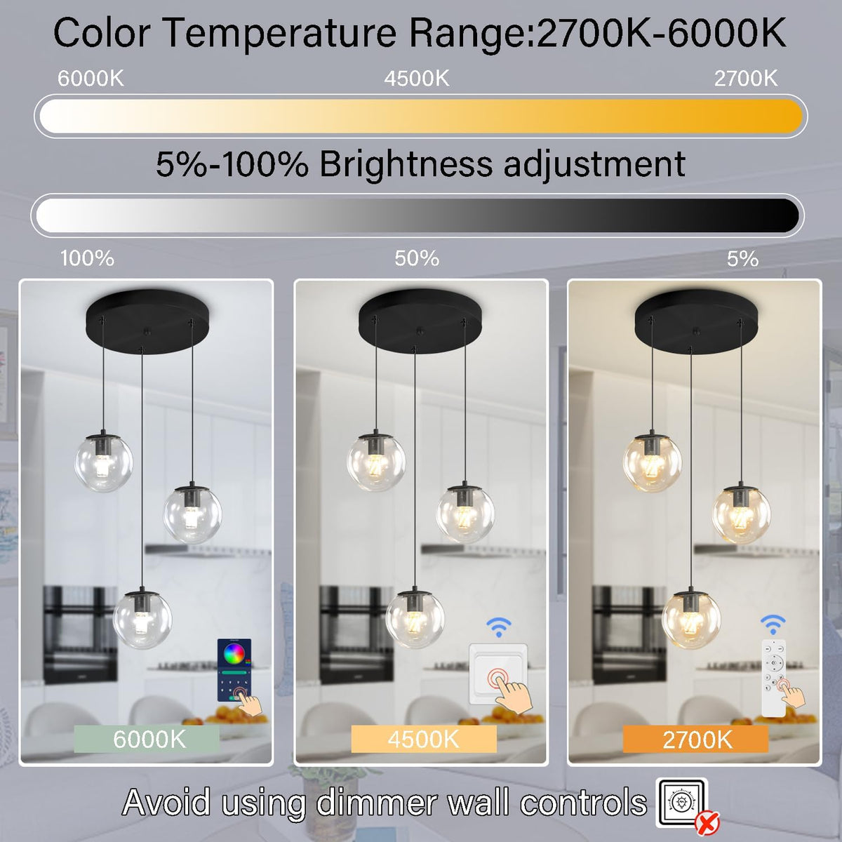 Globe Glass Pendant Light Modern Black Clear Globe Glass Chandelier Mid Century Chandelier 3-Light
