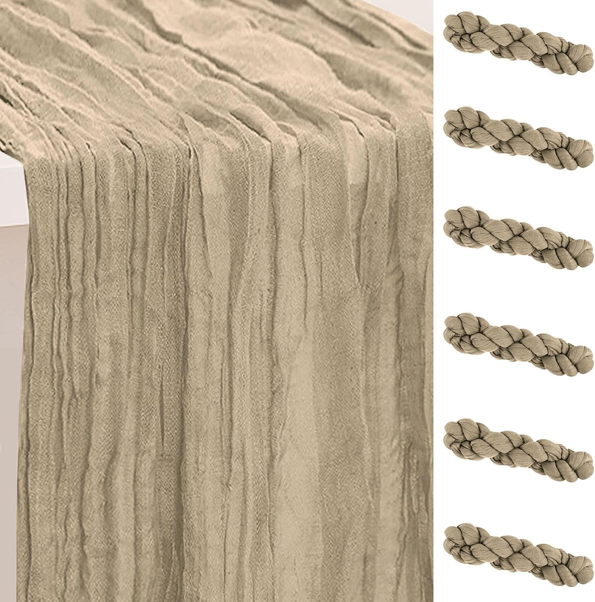 6 Pack Khaki Cheesecloth Table Runner 35x120 Inch 10Ft Rustic Gauze Cheese Cloth Table Runner Sheer