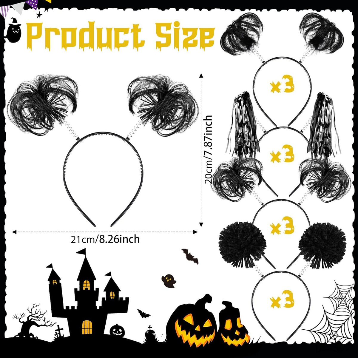 Censen 12 Pcs Halloween Pom Pom Party Headbands Tinsel Ponytails Spirit Head Bopper Headwear for