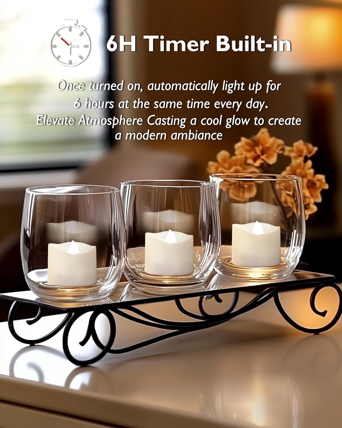 Homemory Timer Tea Lights Candles Battery Operated, 6H Timer Built-in, Auto On Daily, Flameless LED