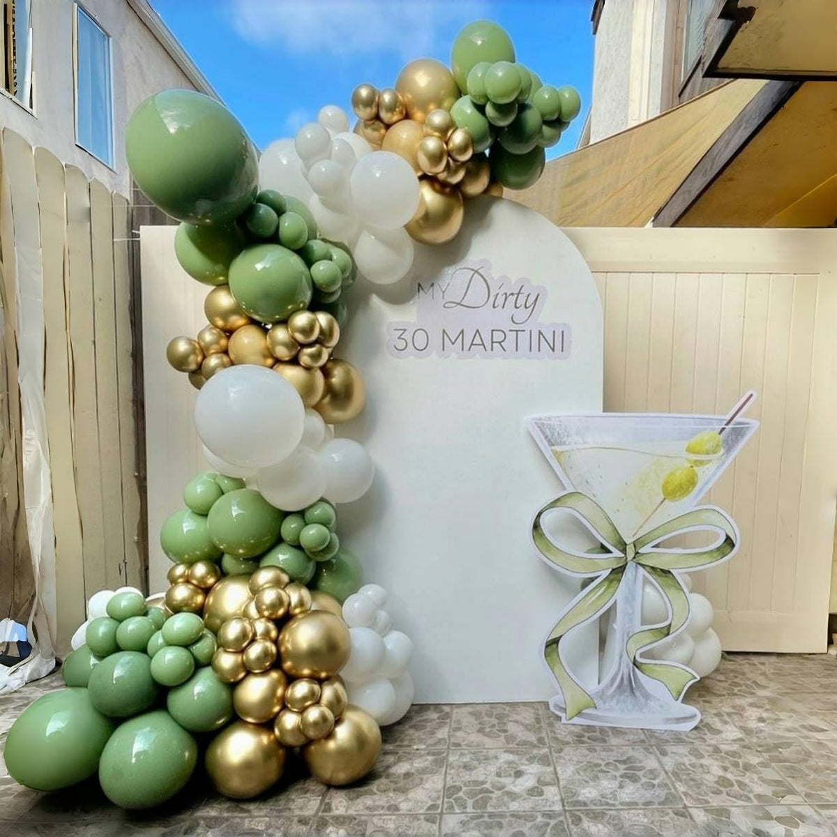 Sage Green and Gold Balloons, 12 Inch Olive Green White Metallic Gold Confetti Latex Balloons Set