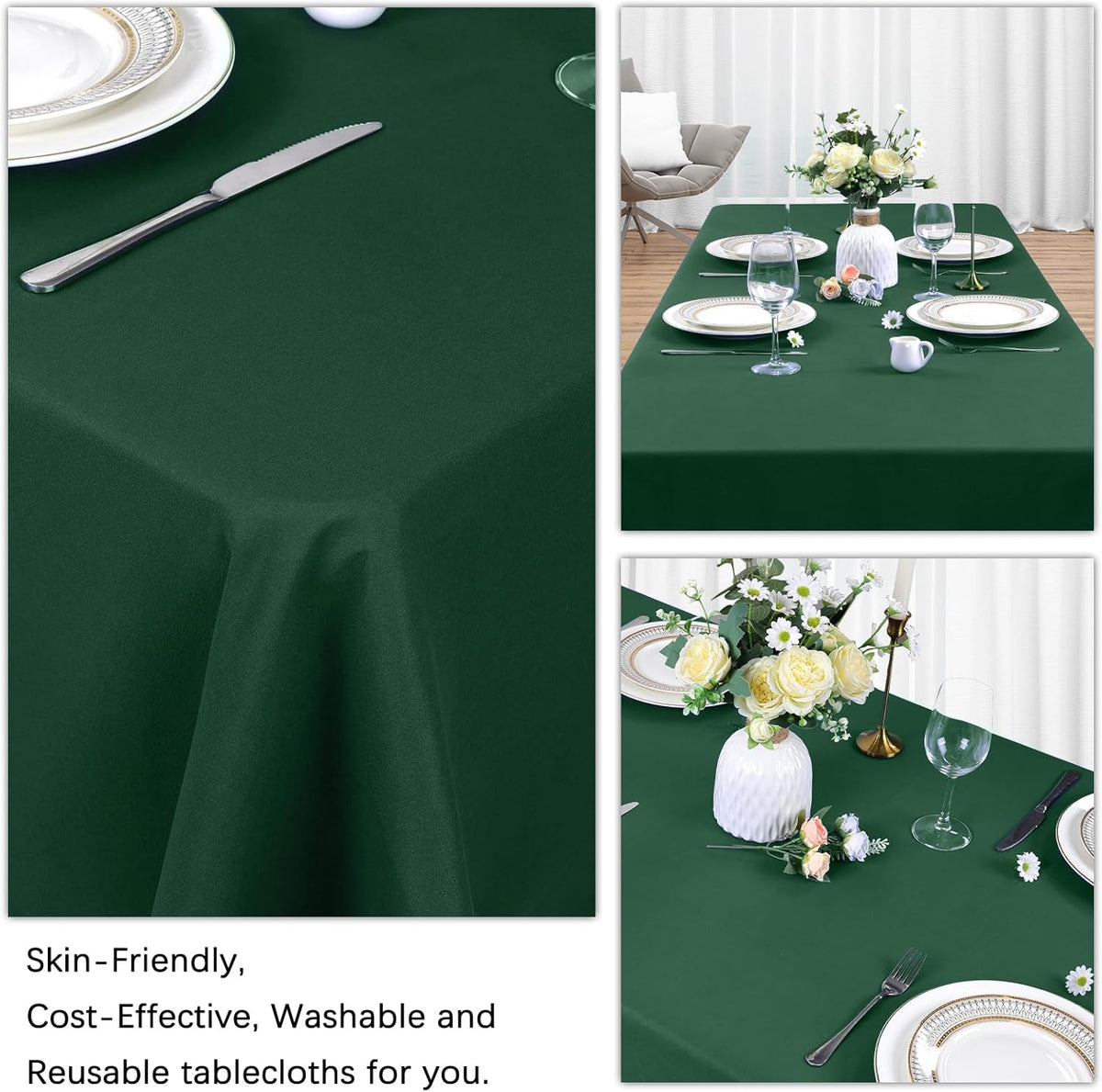 8 Pack Dark Green Tablecloth 60 x 102 Inch Rectangular Tablecloths for 6 Foot Rectangle Tables