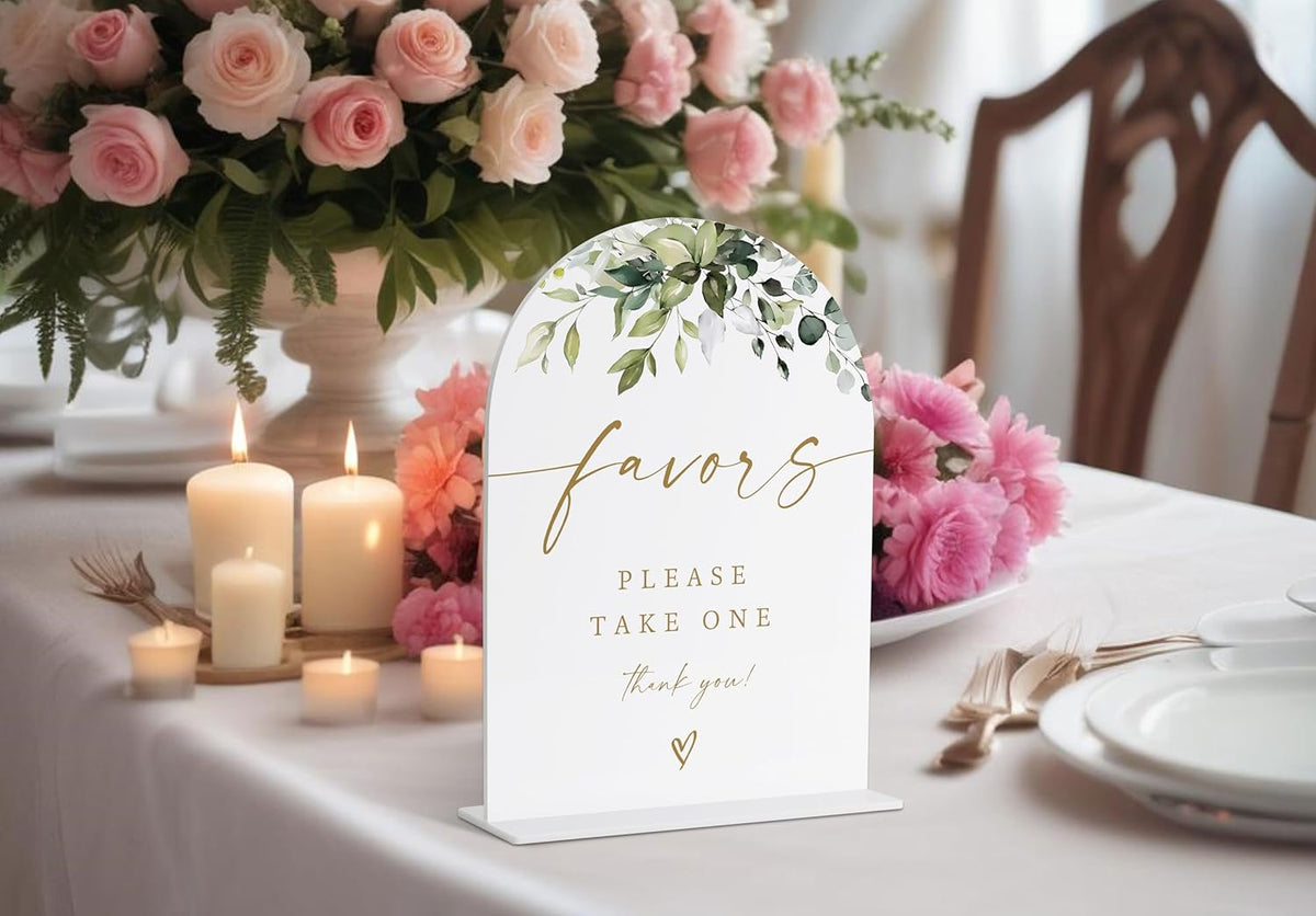 Please Take One Sign, Gift Table Sign, Greenery Gold Bridal Shower Decorations, Wedding Signs for