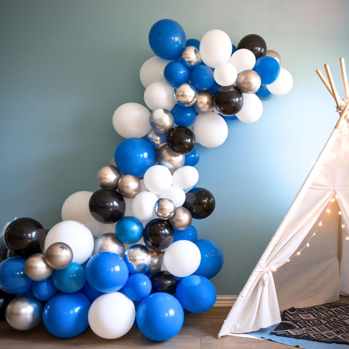 Blue and Black Balloons, 12 Inch Graduation Balloons, Dark Blue Black White Metallic Silver