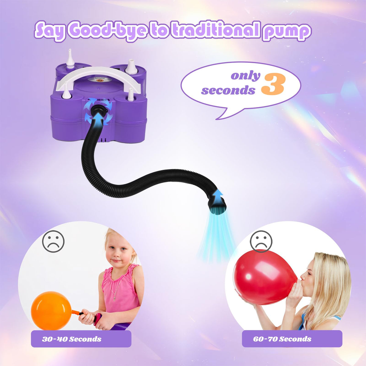 NuLink Balloon Pump 3-in-1 Electric Air Pump Dual Nozzle Blower for 260q Foil Latex Mylar Balloon