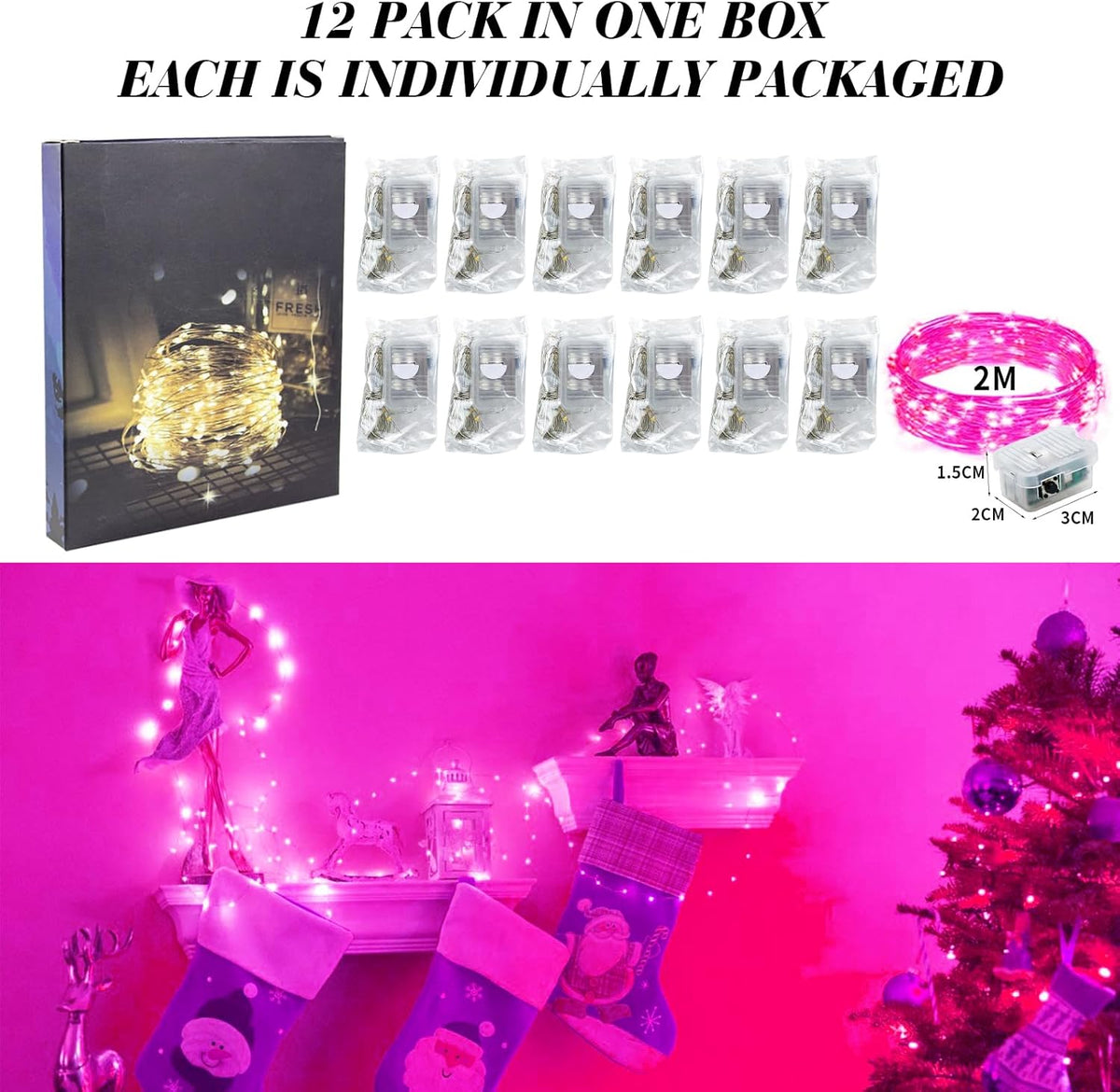 ZGWJ 12 Pack Fairy Lights Battery Operated, 7ft 20 Mini LED Fairy String Lights Silver Wire 3 Modes