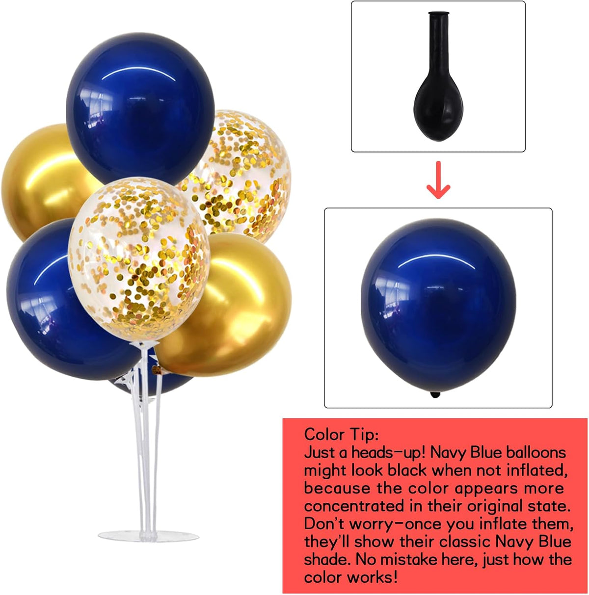 TONIFUL 6 Set Navy Blue Gold Balloon Centerpieces for Table,Balloon Arch Kit for Graduation