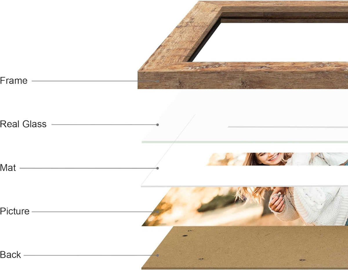 8x12 Picture Frame Set of 4 with High Definition Real Glass, Display 6x8 Pictures with Mat or 8 x