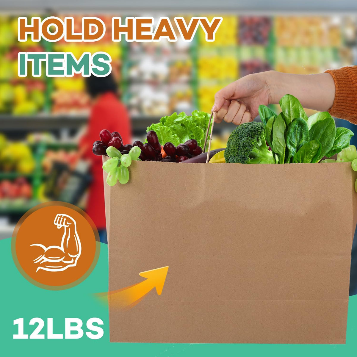 BURVAGY 16x6x12 Inch 100 Pcs Large Kraft Paper Bags with Handles Bulk, Brown Gift Kraft Shopping