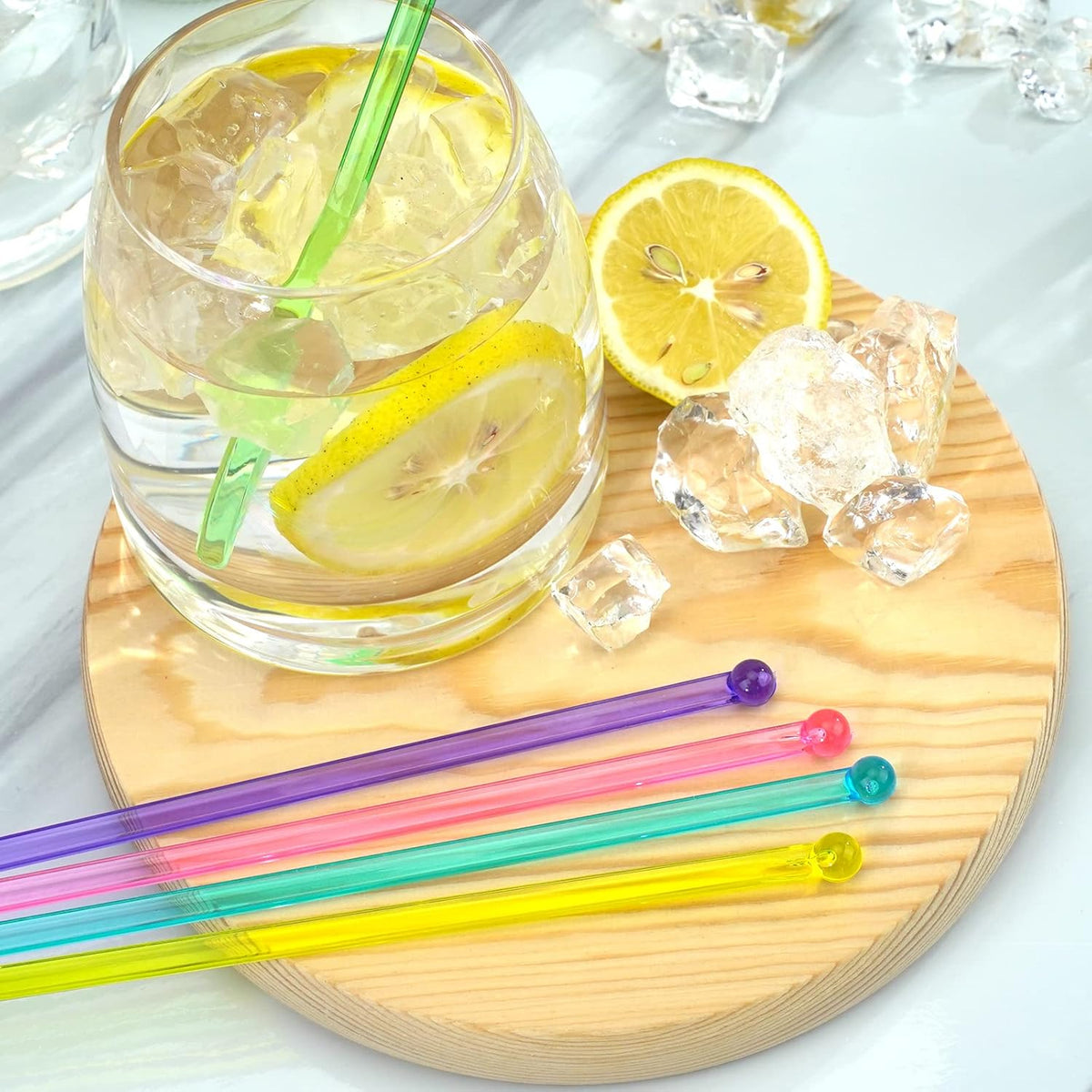 100-PCS 5 Colol Plastic Swizzle Sticks, Crystal Cake Pops, Cocktail Coffee Drink Stirrers, Stir
