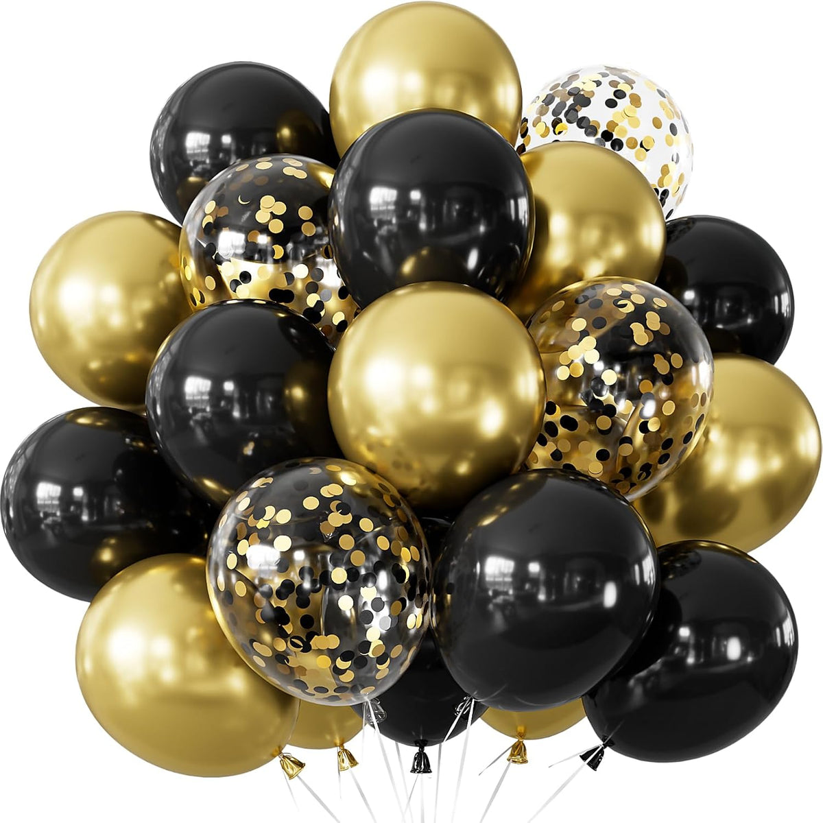 Black and Gold Balloons - 50PCS 12 Inch Metallic Gold Balloons Confetti Balloon Thickened Latex