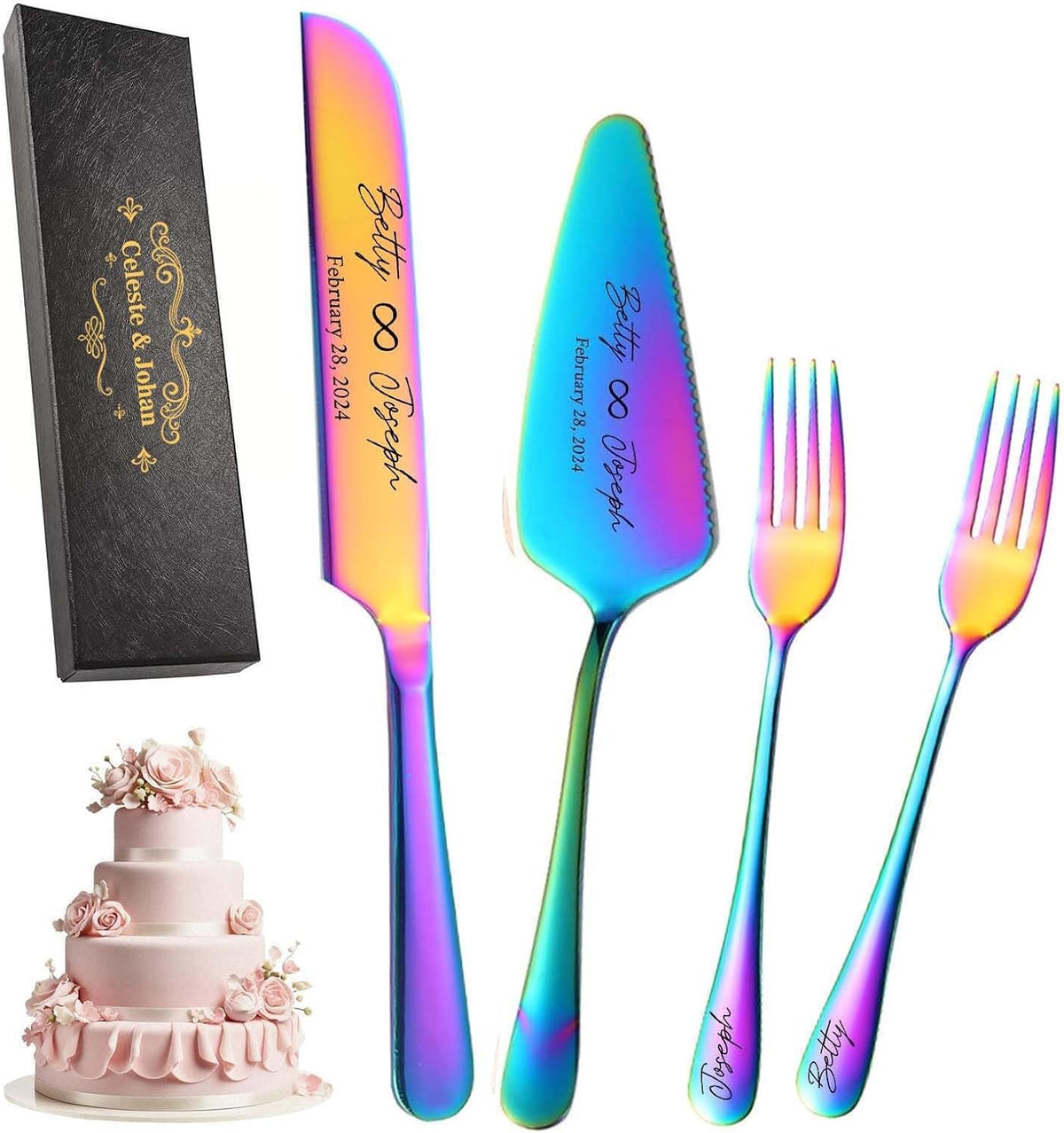 Personalized Wedding Cake Knife and Server Set Stainless Steel Forks Cake Cutter Server Engraved